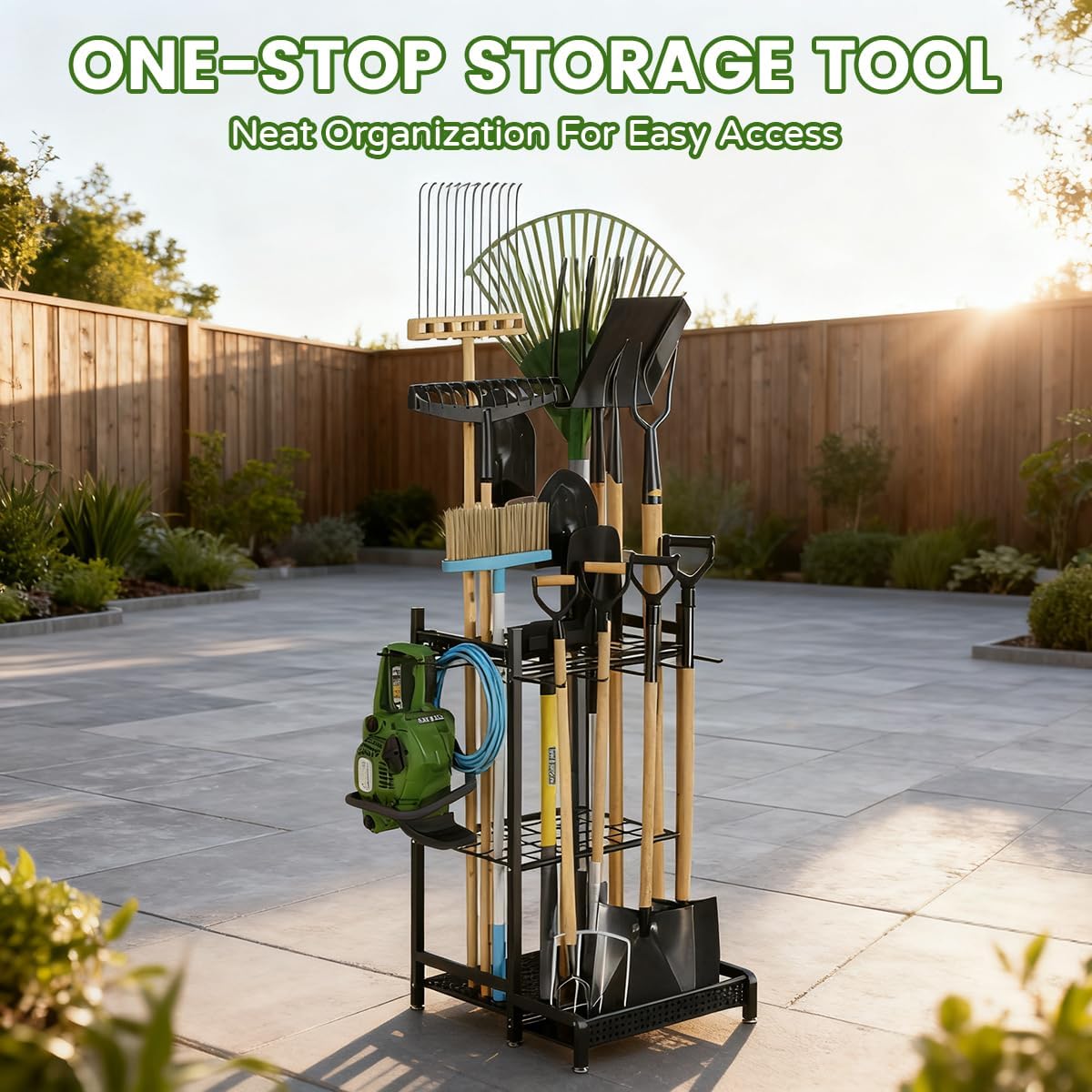 Garden Tool Organizer for Garage Organization, Heavy Duty Tool Holder with Large Hooks for Shed, Yard, Garage
