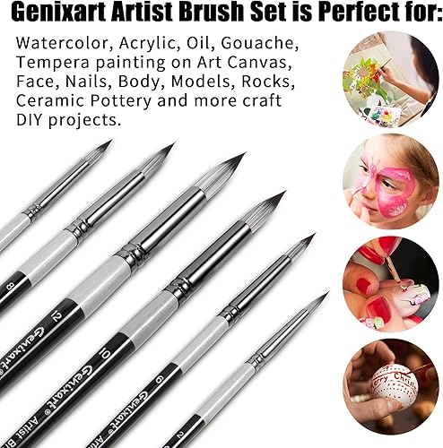 Miniatura 2 de Juego de pinceles de punta redonda, 6 pinceles de artista para pintura de acrílico al óleo acuarela, gouache, pincel de nailon de alta calidad para