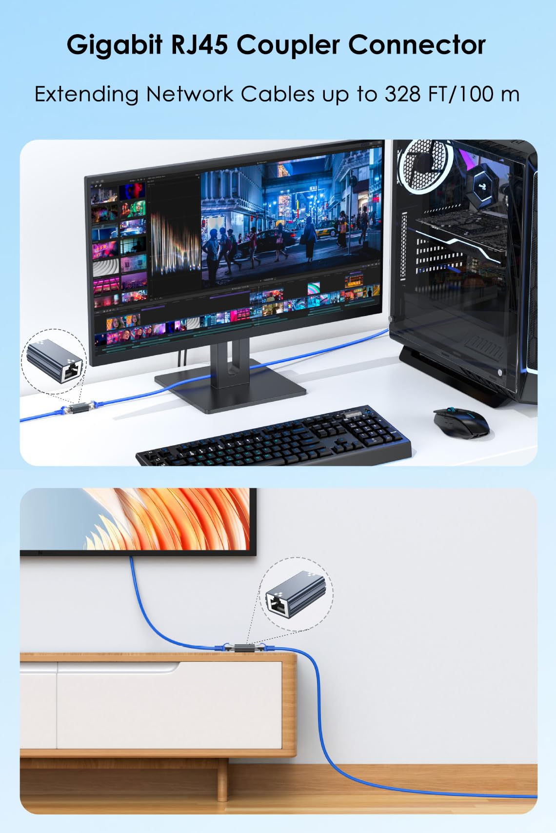 Łącznik Ethernet 1 Gb/s, Złącze Przedłużacz Kabla Ethernet, Szary | Gigabit Adapter Złącze RJ45 do Przedłużania Kabli Sieciowych do 100 m, Kompatybilny z Kable Cat5 / Cat5e / Cat6 / Cat6A /Cat7