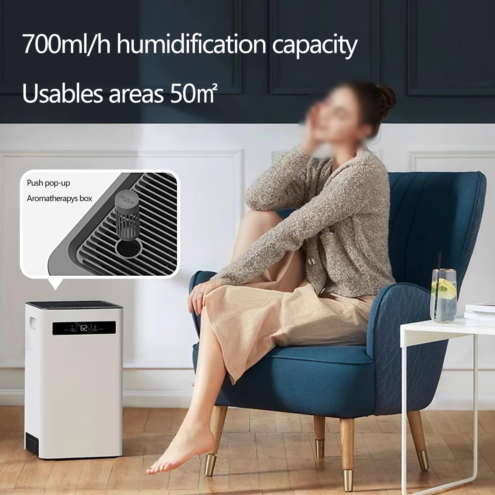 Inteligentny Nawilżacz Powietrza do Sypialni 5L Zbiornikiem na Wodę Wydajność Nawilżania 700ml/h Hałas 30-55dB(A) 16W 40-60% Inteligentna Stała Wilgotność Biały