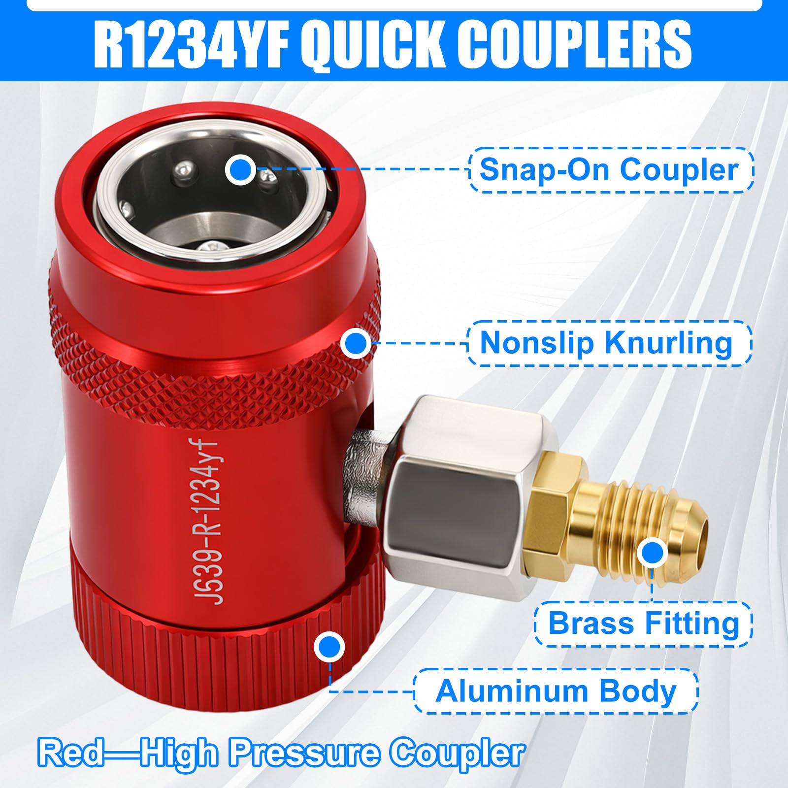 Ketofa R1234yf Adapter-Schnellkupplungs-Set für R1234yf Kältemittel, selbstdichtendes Dosenhahn- und Ventilkernentferner-Set, hohe und niedrige Seite R1234yf Adapter für 1/4 Zoll & 1/2 Zoll