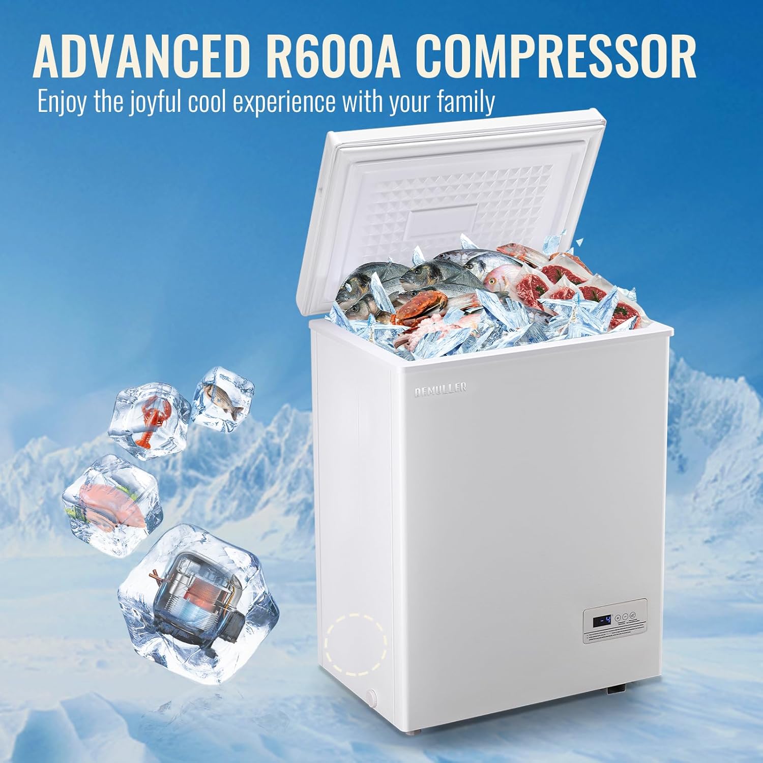 63L Mini Deep Freezer with Electronic Temperature Control Panel Small Chest Freezers with Two Baskets White (-12℉ to 50℉) Ideal for Home Kitchen Dorm Office