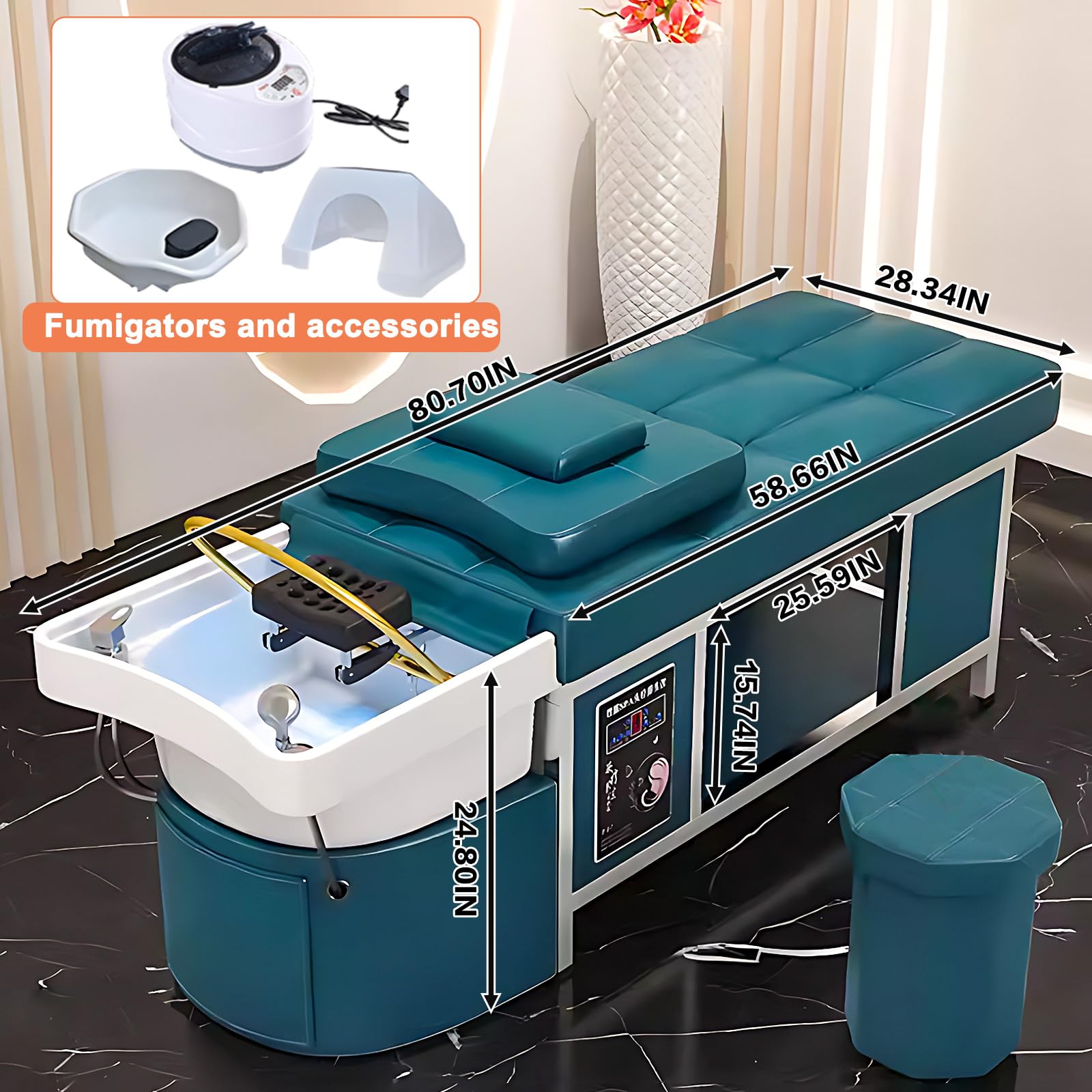 Stół do masażu do salonu fryzjerskiego, konstrukcja ze stali nierdzewnej, czysty czarny design, wielofunkcyjny sprzęt do spa na głowę i stół do pielęgnacji twarzy z zagłówkiem do masażu