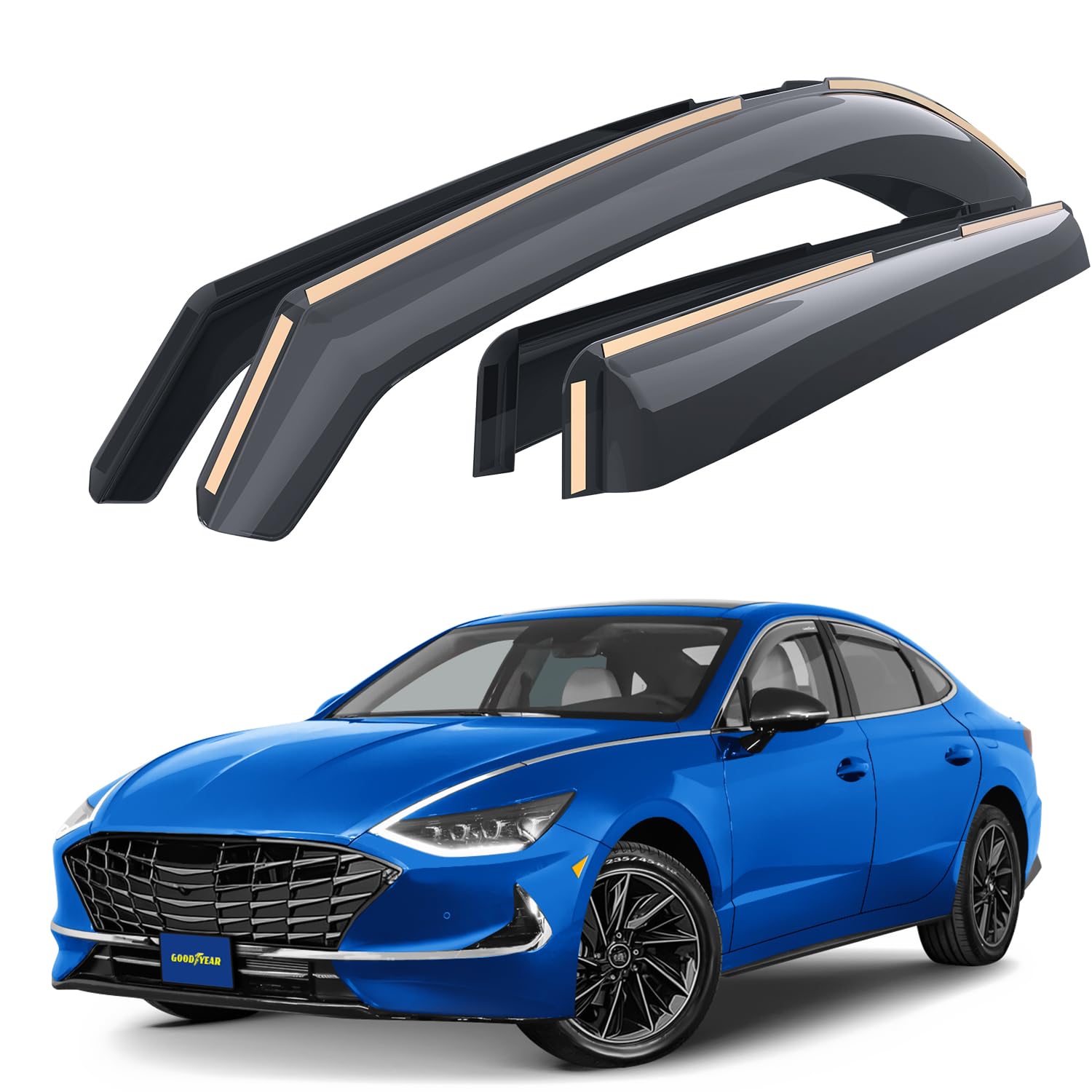Goodyear Shatterproof in-Channel Window Deflectors for Hyundai Sonata 2020-2025, Rain Guards, Window Visors for Cars, Vent Deflector, Car Accessories, 4 pcs - GY007986