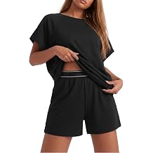 OUGES Womens Lyocell Striped Elastic Waist Summer Pajama Sets with Pockets