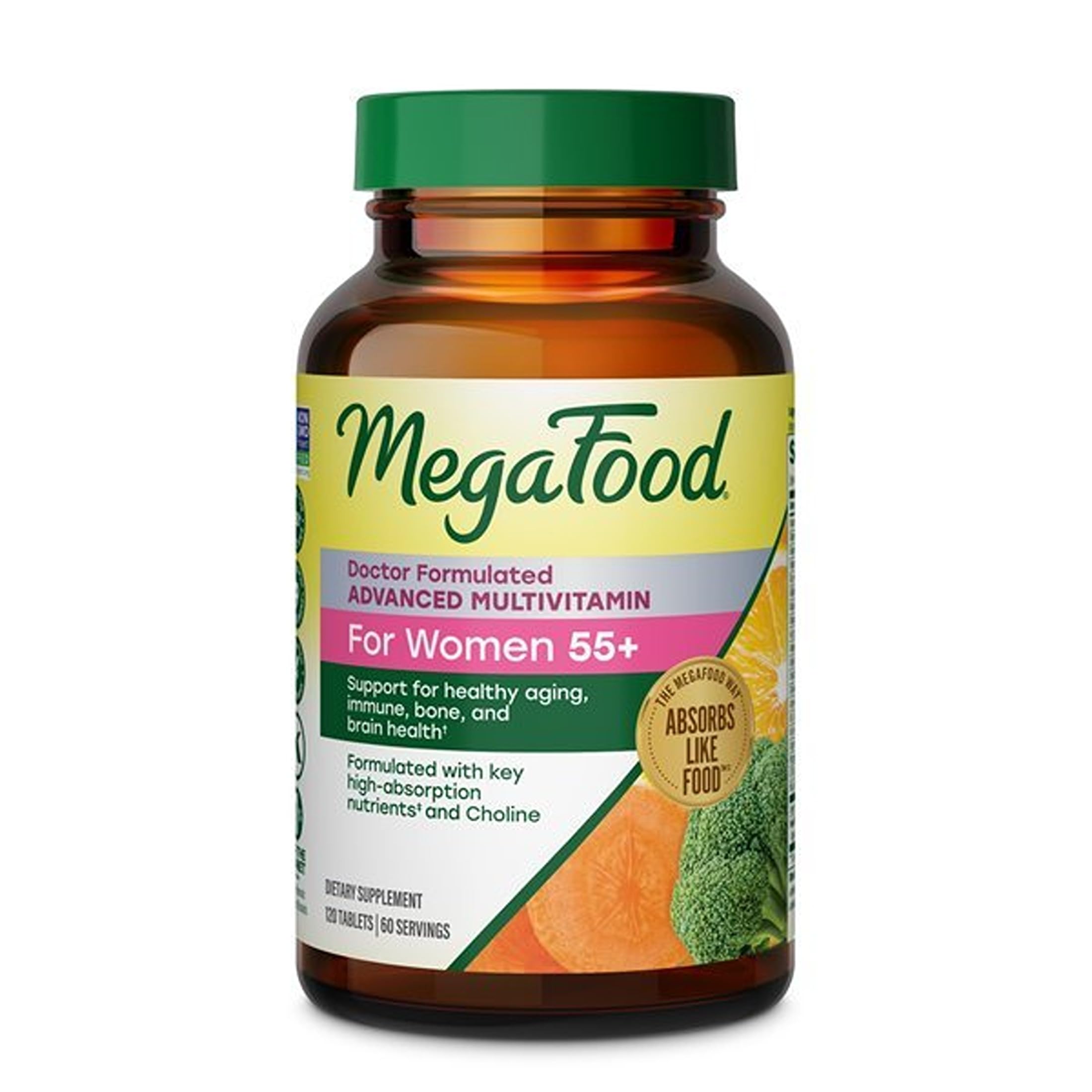MegaFood Advanced Multivitamin for Women 55+ Doctor Formulated, 120 Tablets Unflavored 120 Count (Pack of 1)