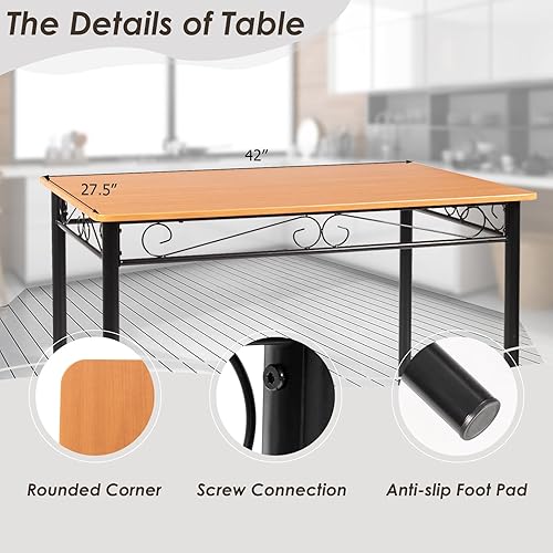 Miniatura 3 de COSTWAY Juego de mesa de comedor para 4, juego de comedor rectangular con asiento de cojín, marco de metal, juego de muebles de comedor, mesa de