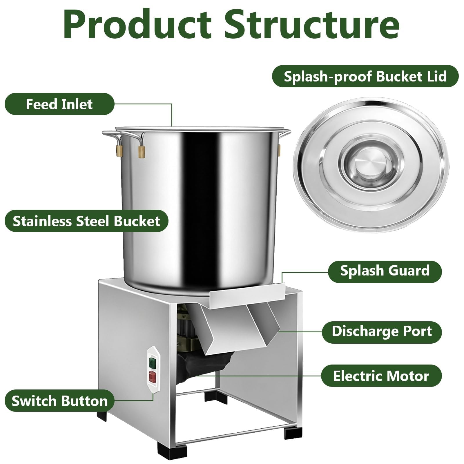 Trituratore Elettrico Per Verdure 2800r/min - Processore Commerciale Di Verdure In Acciaio Inox, 4 Lame, Capacità 50-200kg/h, Ideale Per Mangime Avicolo, Include Accessori