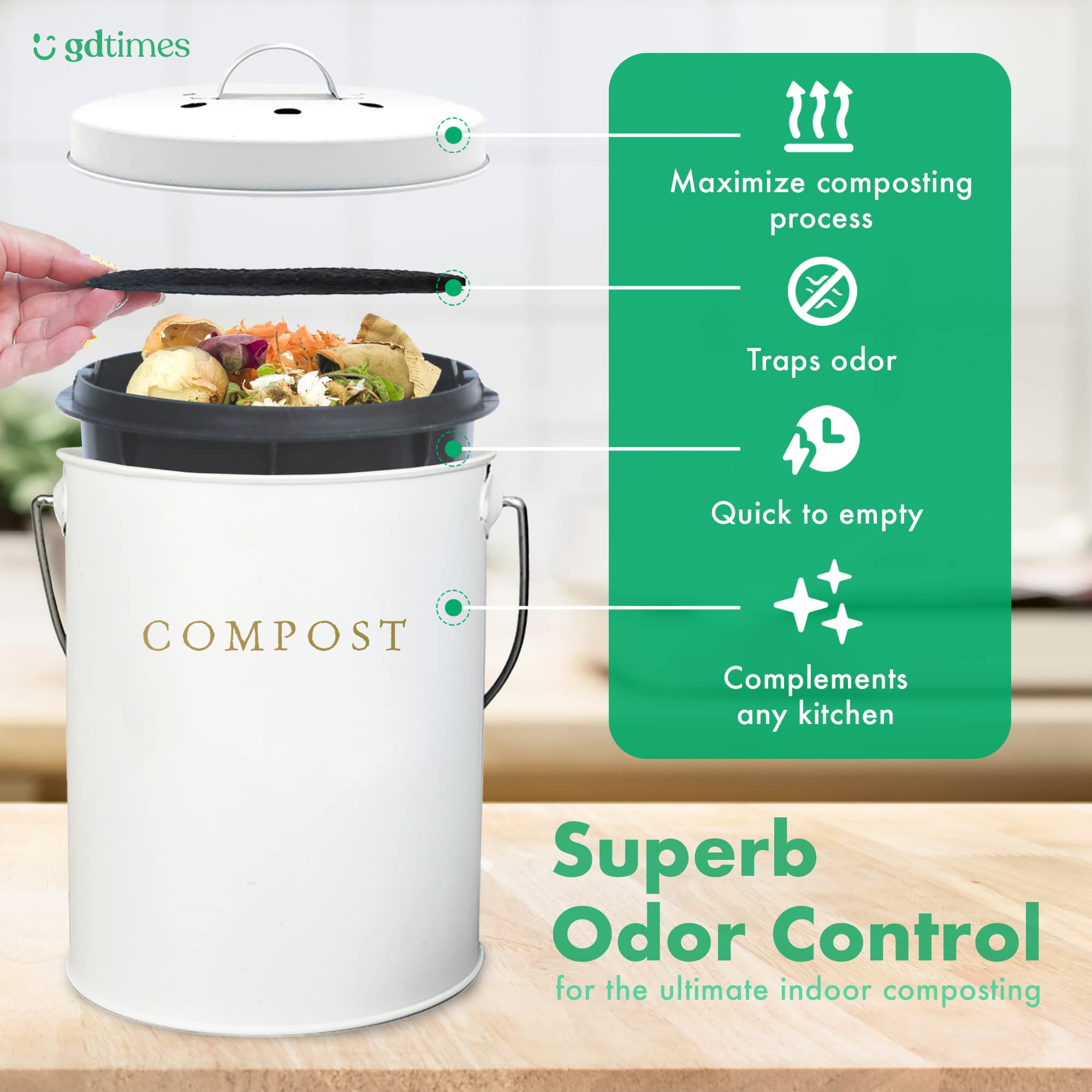 White Compost Bin Kitchen Counter, Kitchen Compost Bin Countertop