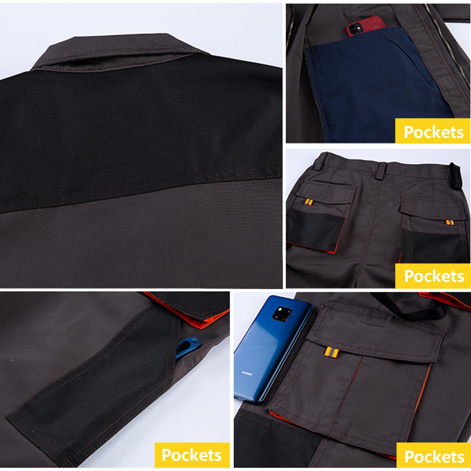 Mono De Manga Larga Overol De Trabajo Duradero Chaqueta Y Pantalones Ropa De Trabajo Con Bolsillos De Herramientas Y Coderas Y Rodilleras