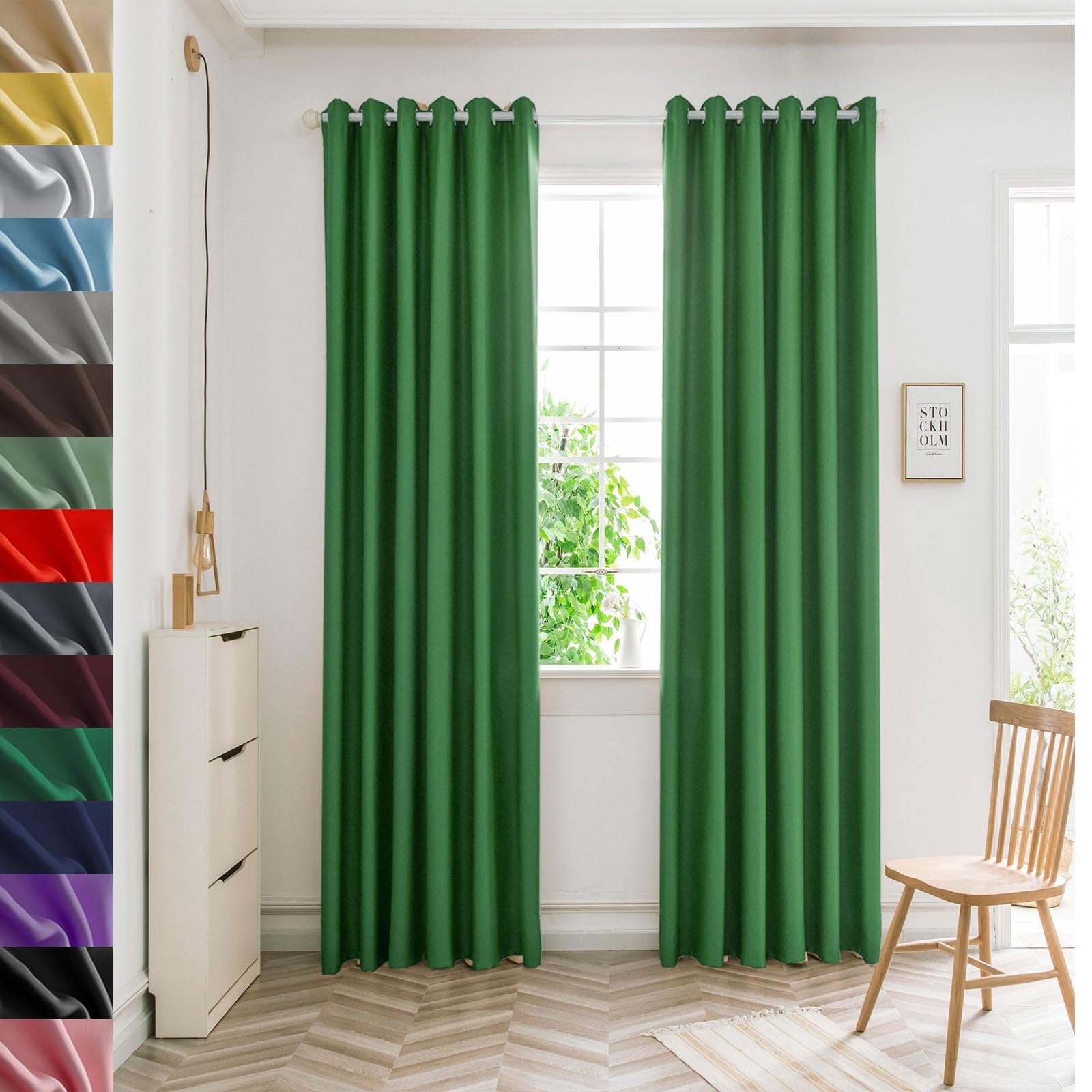 GAIFNAG 100% Blackout Curtains 140 x 140 cm Insulated Energy Efficiency Eyelet, Multiple Size and Colour Blackout Tape Top Curtains for Bedroom and Living Room, Dark Green