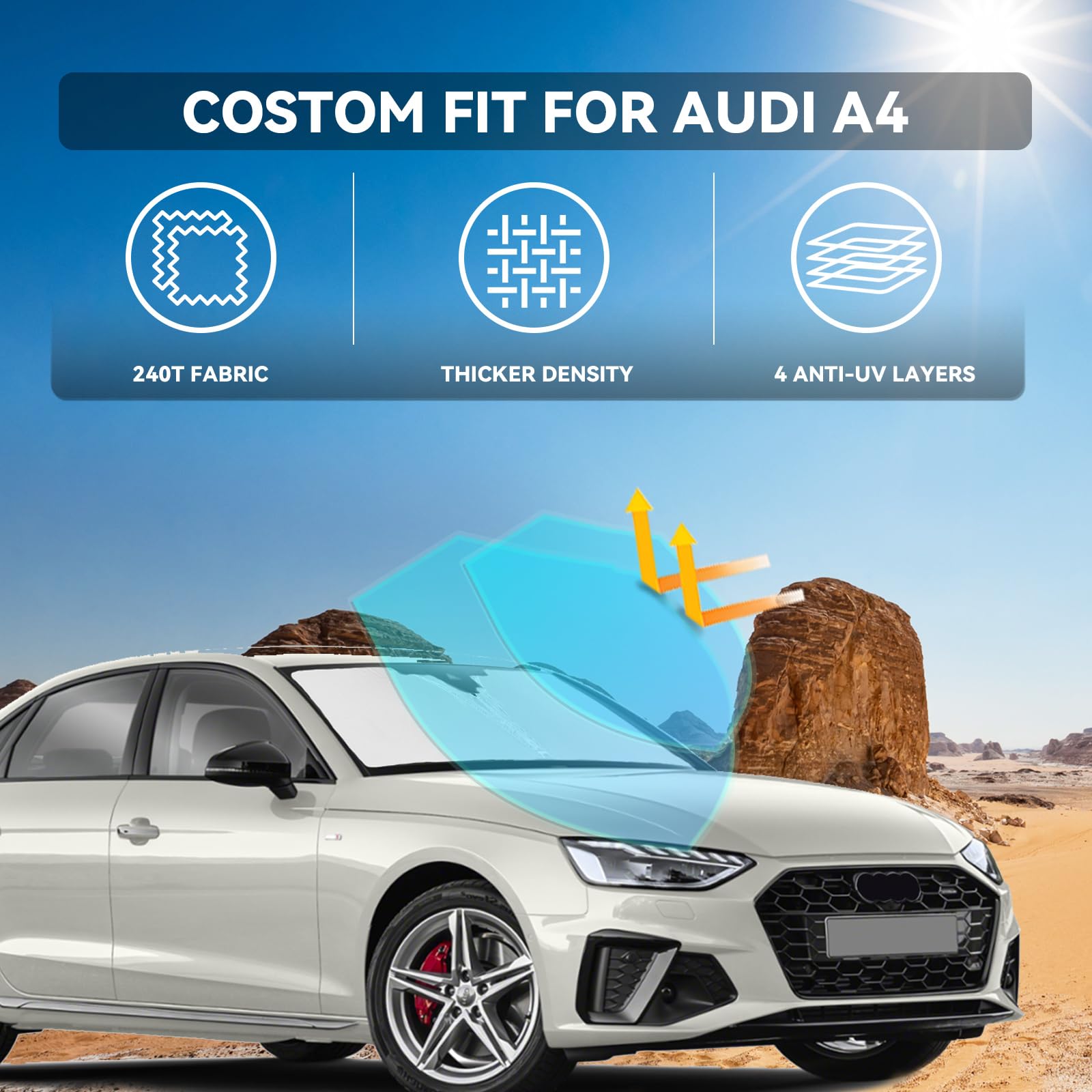 Parasol Para Parabrisas De Audi A5 Avant B10 2024-2025 - Reflectante, Plegable, Con Alambre De Memoria, Protección UV Y Calor