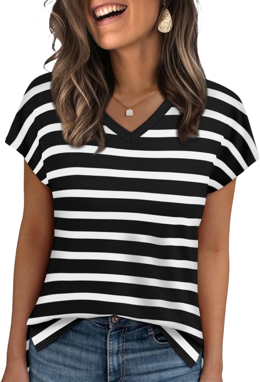 WIHOLL Womens Tops Basic Summer V Neck T Shirts Short Sleeve