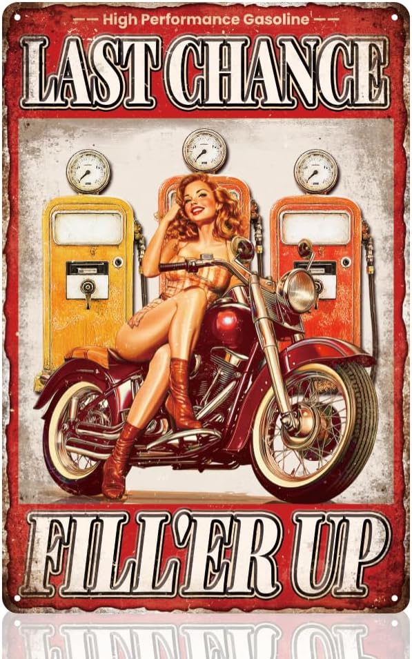 Pin Up Lady Biker Motocicleta Garaje Decoración de Pared Cartel de Gasolina Hombre Cueva Arte de Pared Vintage Metal Tin Poster para decoración del