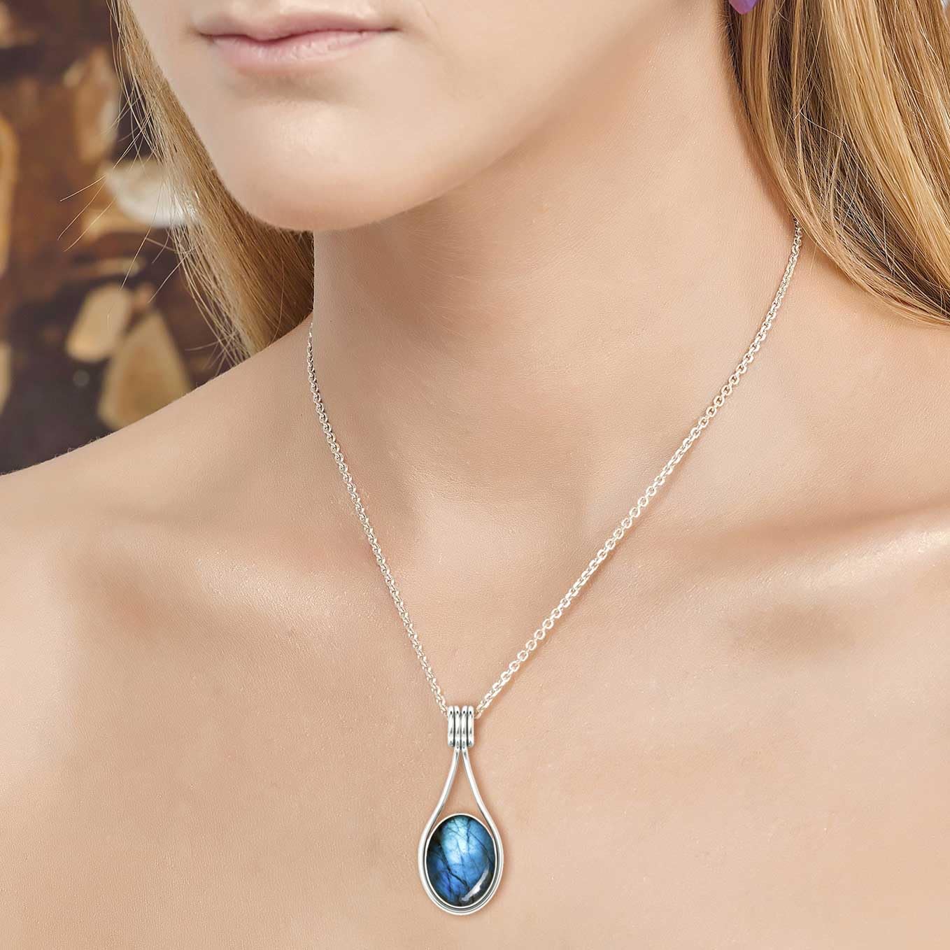 Jeweloporium Boho Handgefertigter Schmuck, grober natürlicher Edelstein, Granat, Bernstein, Türkis, Onyx, oval, echte 925 Sterling Silber Anhänger Halskette für Frauen