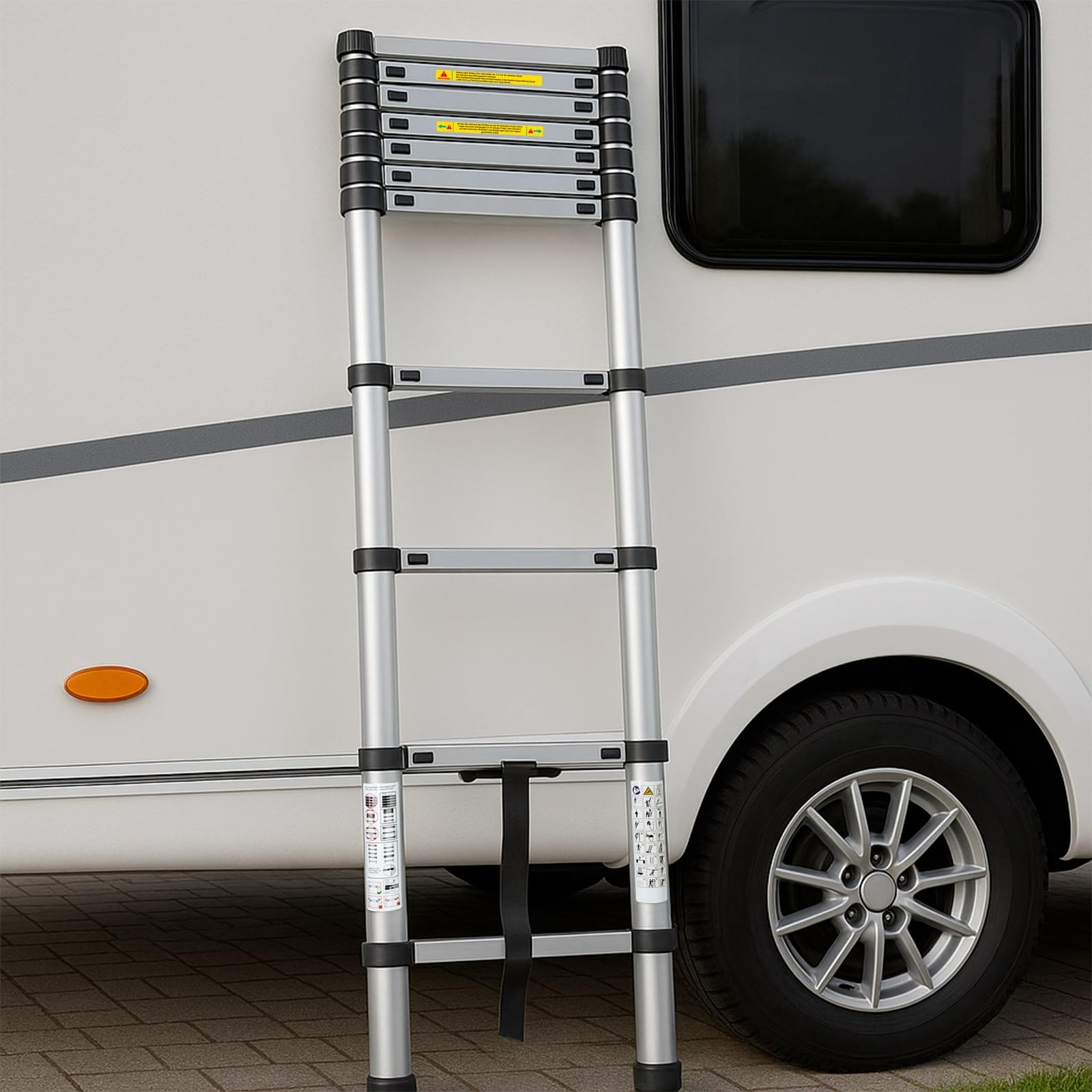 Eaxus® Teleskopleiter 3,2 m | DIN EN 131 | Aluminium Mehrzweckleiter | Ausziehbar mit 11 Stufen | Silber