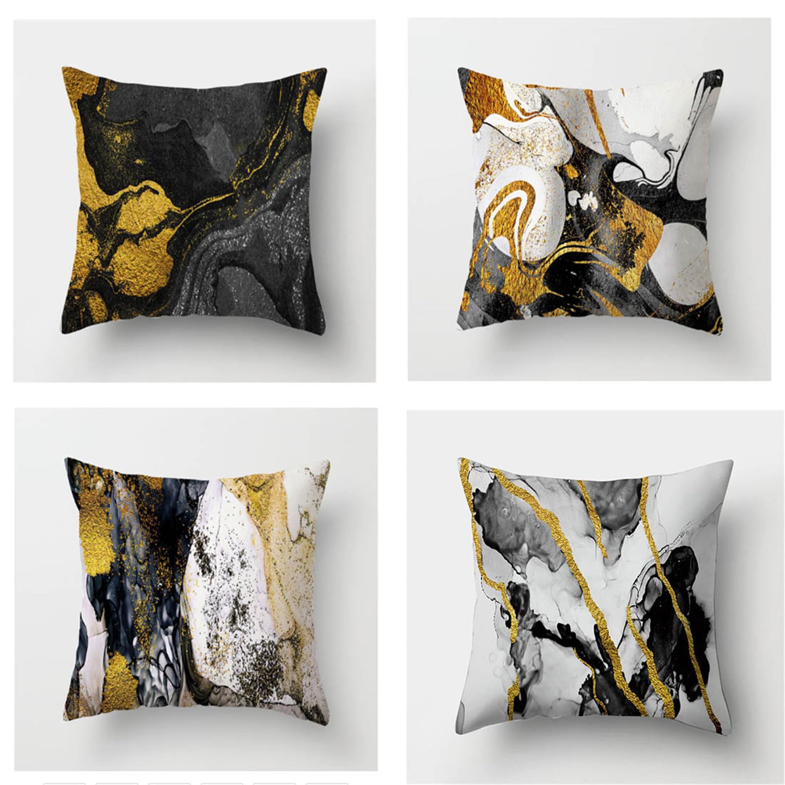 Housses de coussin de canapé 50x50 lot de 4 taies d'oreiller en lin noir et blanc lit