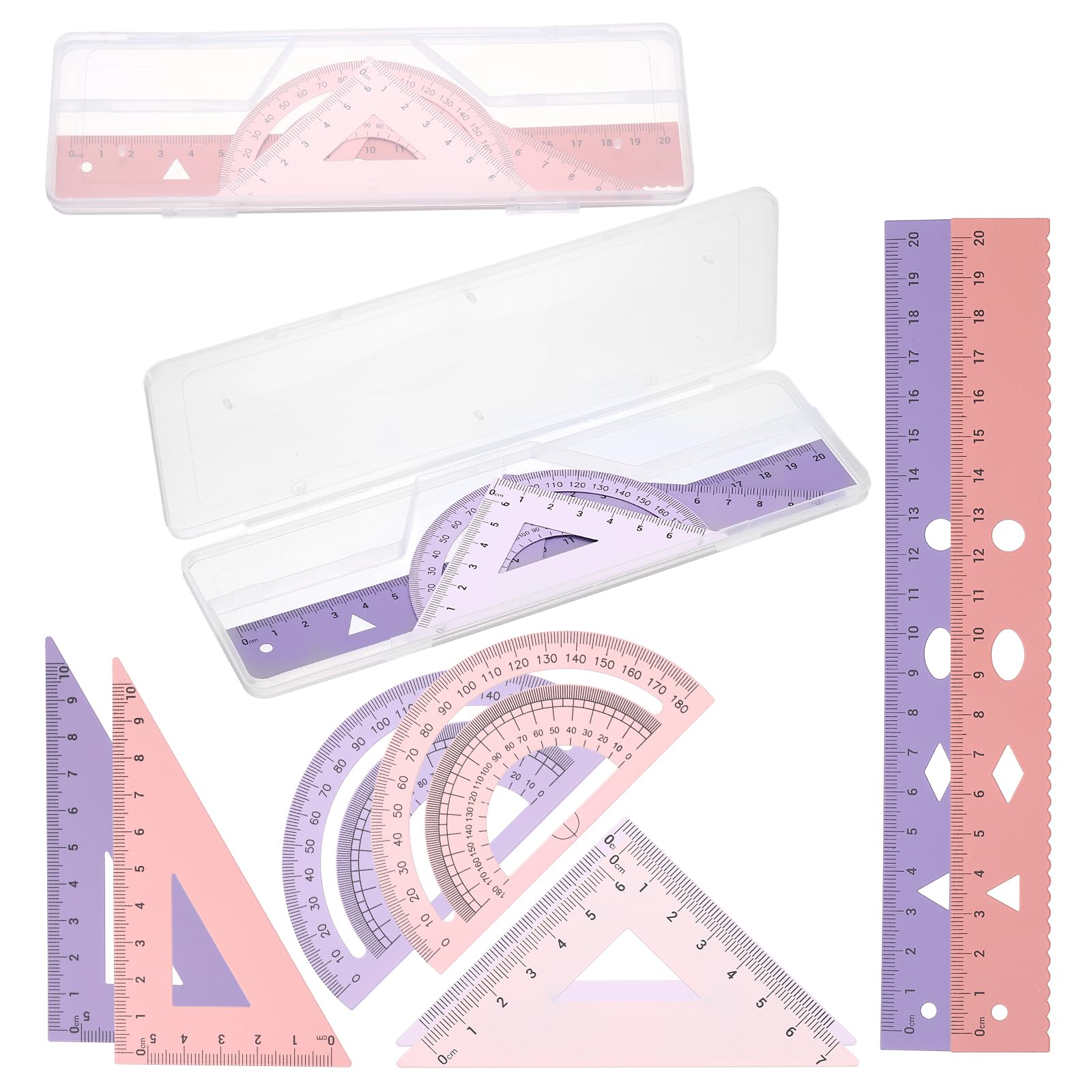 PATIKIL Geometry Set, 8 Inch Aluminum Ruler & 2 Triangles, Metal Protractor Ruler Math Drafting Measuring Tool for Home Office Math Drawing Engineering Art,Gradient Purple/Gradient Pink