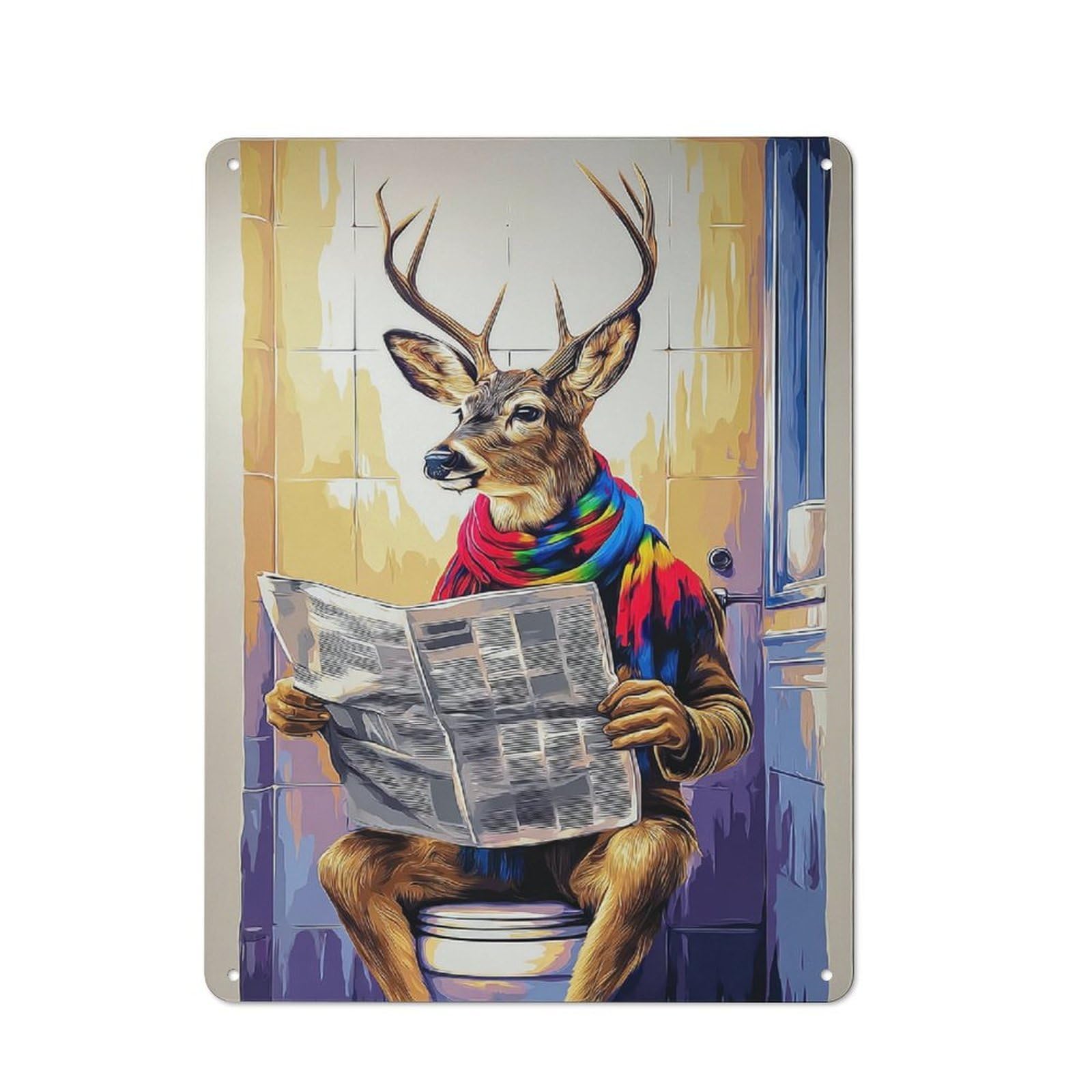 Junmoney Deer Reading Newspaper In Bathroom Vintage Tin Sign 40X30cm, Rustic Bistro Wall Plaque For Kitchen, Cafe, Pantry Or Dining Room