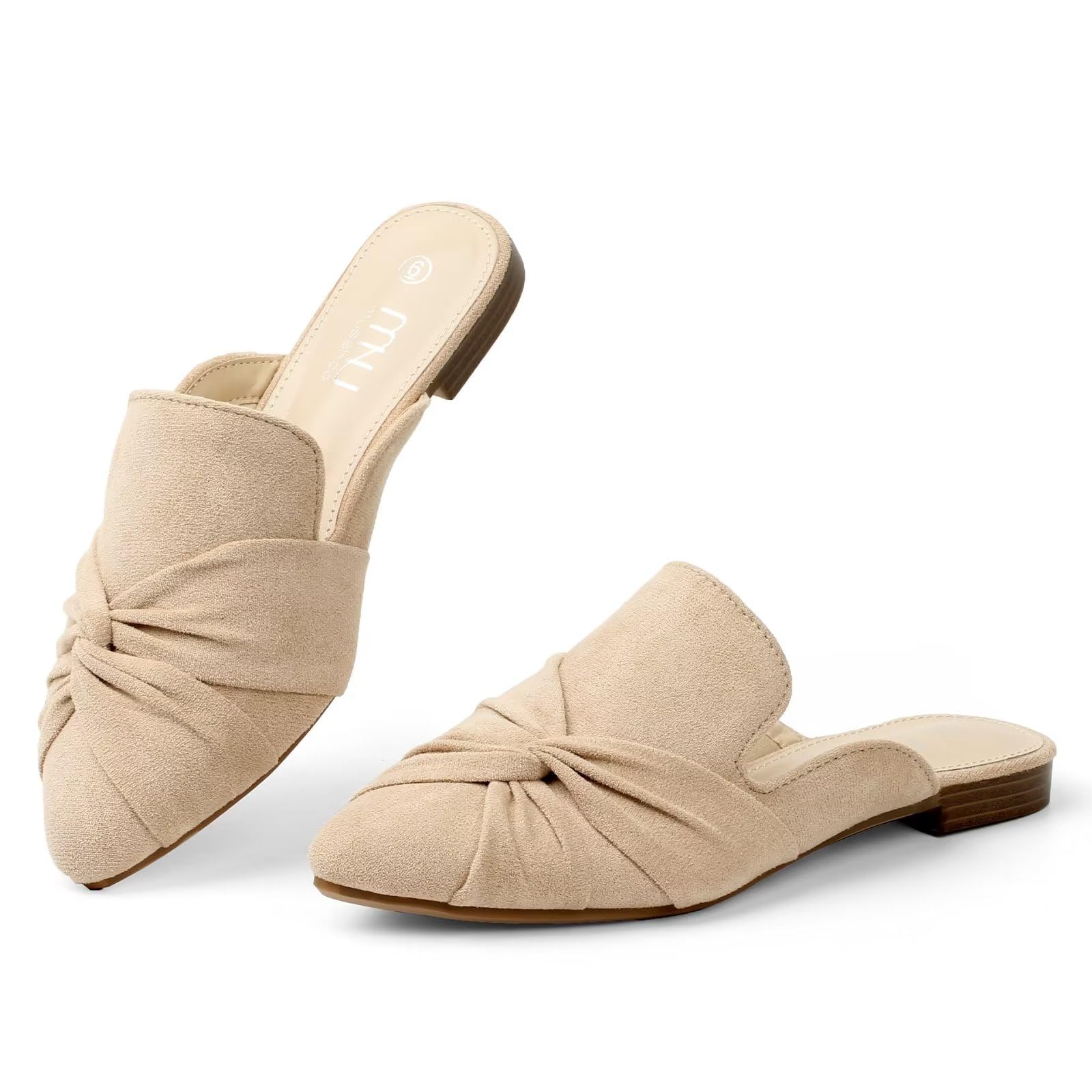 MUSSHOEMules for Women Flats Comfortable Women Mules Backless Loafers with Knot