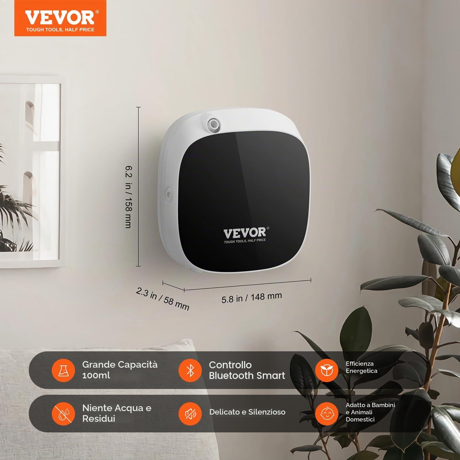 VEVOR Macchina di aria aromatica per la casa, diffusore intelligente di oli essenziali da 100 ml con tecnologia ad aria fredda, diffusore di aria senza acqua con USB e alimentato a batteria