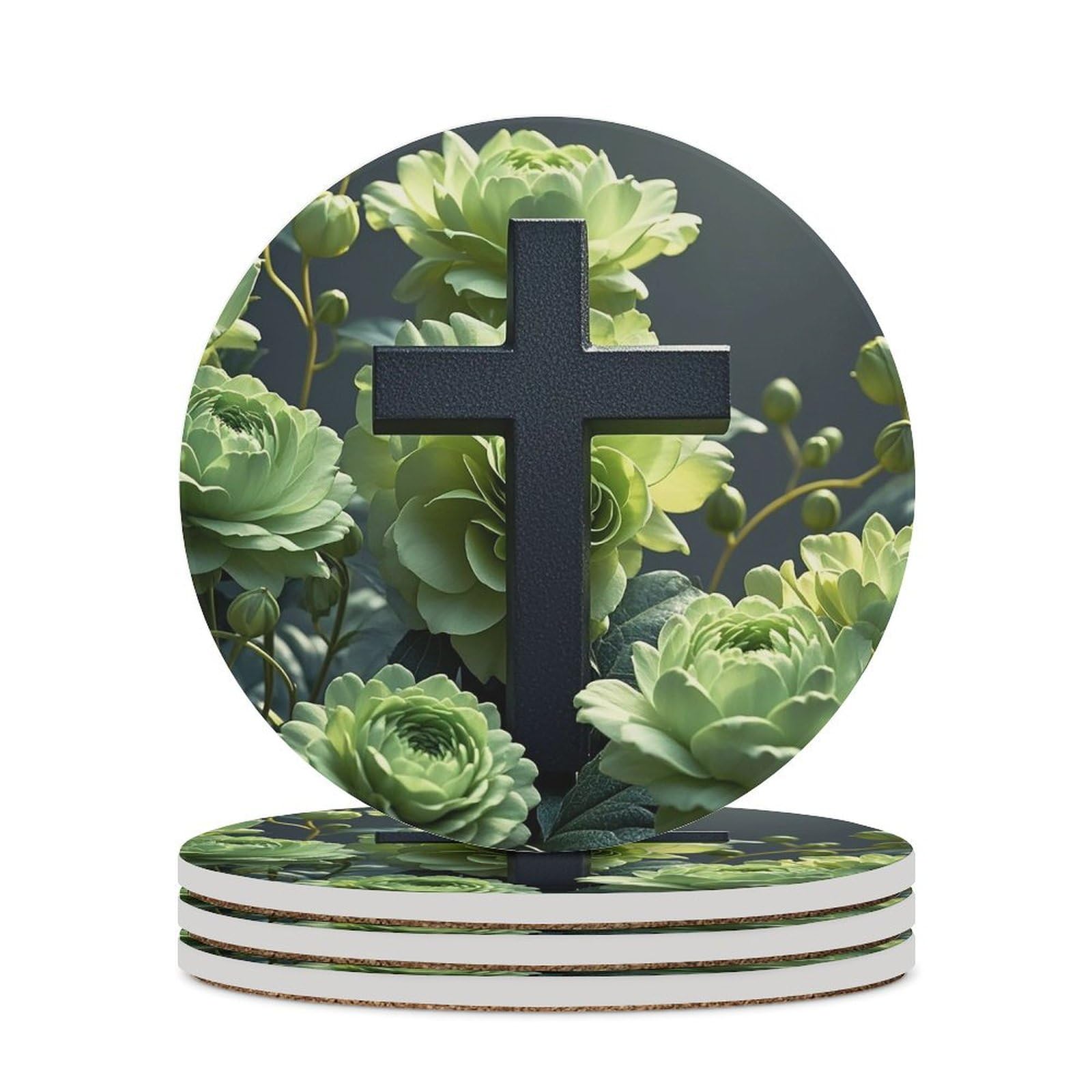 Dessous de verre rond avec croix noire decoration table cuisine salon chambre