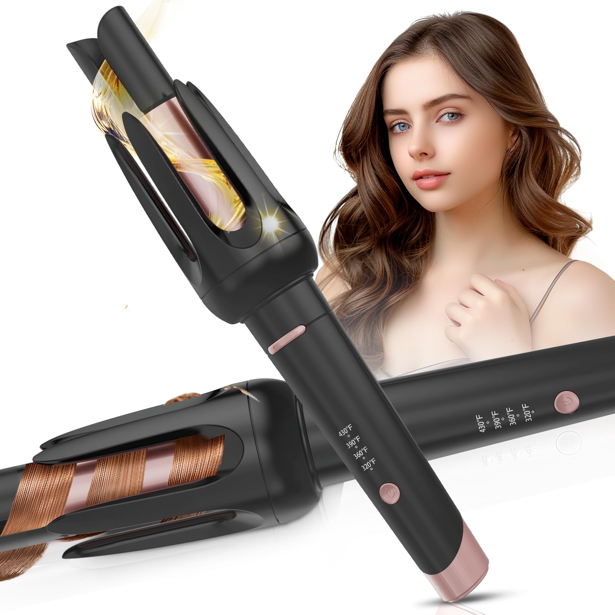 Auto Hair Curler, Automatic Curling Iron with 4 Temperature &amp; 3 Timer, Automatic Shut-Off, Anti-Scald, Anti-Tangle Rotating Curling Wand for Hair Styling, Black