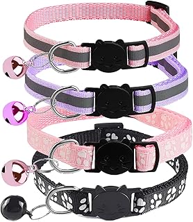 Reflektierend Katzenhalsband 4 Stück, Sicherheits-Katzenhalsbänder mit Schnellverschluss，Verstellbar Kitten Halsband mit Sicherheitsverschluss und Glöckchen für alle Hauskatzen product image