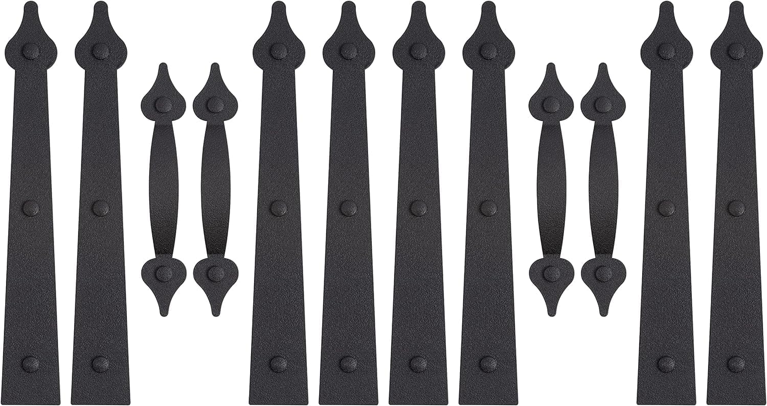 HILLMASTER Decorative Magnetic Garage Door Hinges Hardware, 12 Pieces Garage Door Accents Attractive Curb Appeal Faux Gate Hinges Handles Decor Hardware Kit, Black