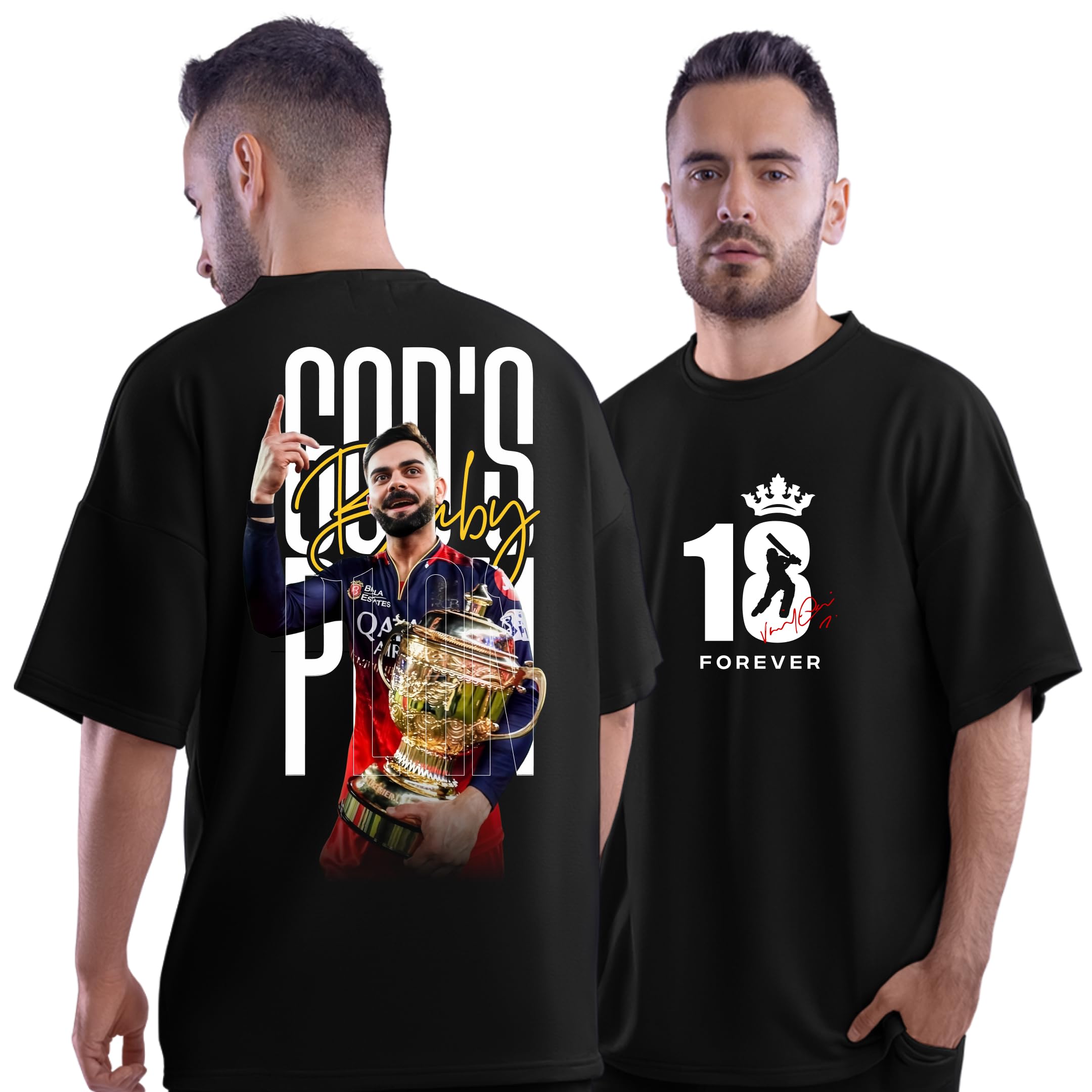 DUDEME Oversized Virat T Shirt | Black Virat Kohli Tshirt Sports Wear | Stylish Oversized 100% Cotton Sports Tshirt for Men & Women-image-2