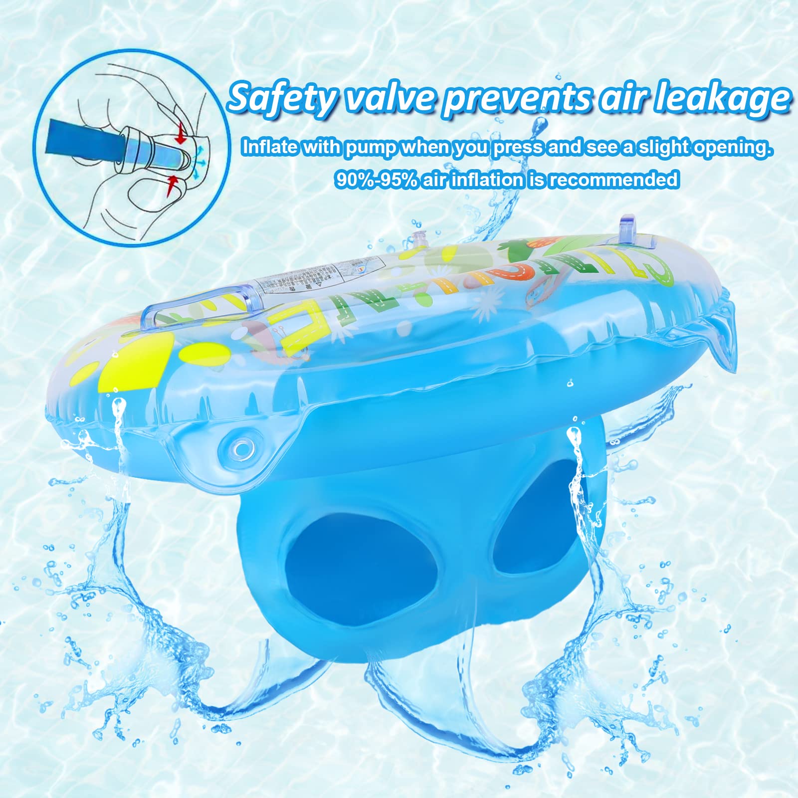 Anello di Nuoto del Fumetto, Salvagente Neonato Galleggiante Gonfiabile del Bambino Dell'anello di Nuoto del Bambino Baby Float Salvagente con Seggiolino and Gonfiatore Bambini Piscina Giocattolo,Blu