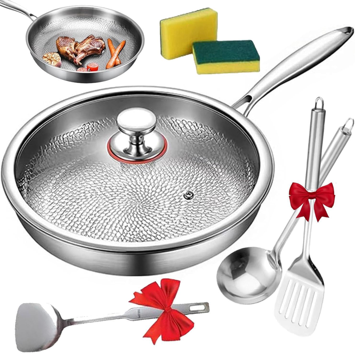 Genérico Sartén De Titanio Ultra Duradera Resistente, Utensilios De Cocina Antiadherentes Multifuncionales Sin Revestimiento (24cm)