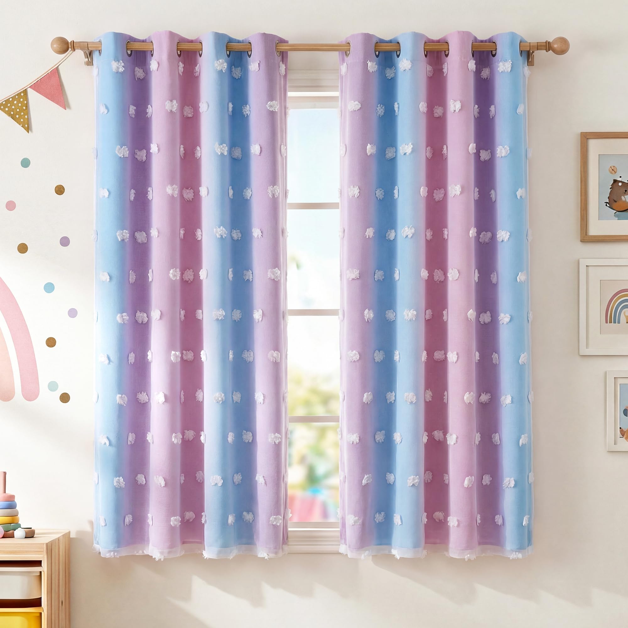 RYB HOME Pom Pom Blackout Curtains - Blue, Purple, Pink -22