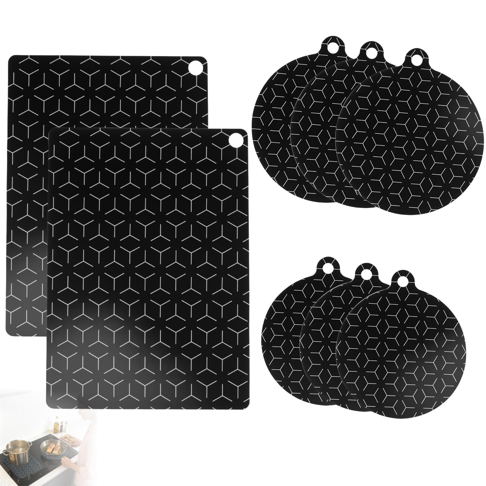 Set de 8 Protectores para Placa de Inducción, MoreCore Protección para Placa de inducción, Protector Induccion, 22cm/24,5cm/25X35cm Alfombrilla Protector Placa Induccion (22cm/24cm/25X35cm)