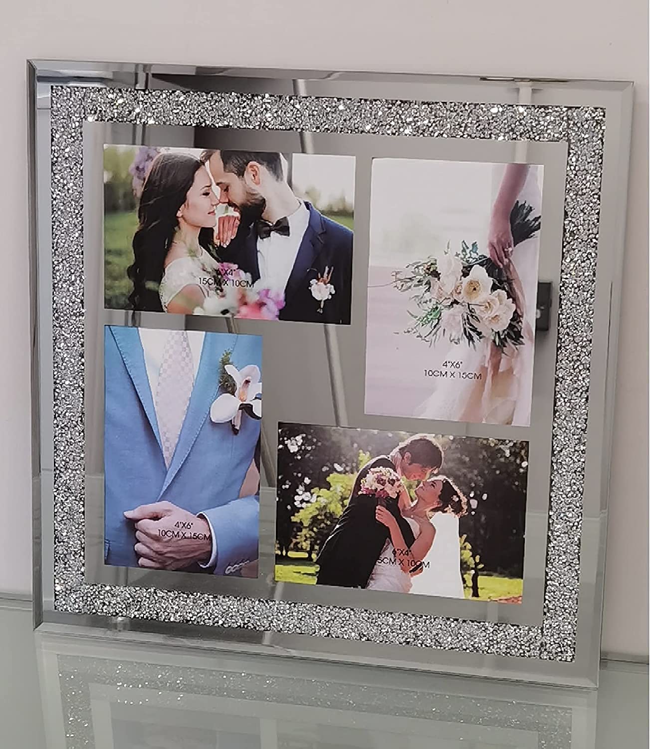 Deenz Crushed Jewel Crystals Photo Frame Mirrored Diamante Picture Frame (6X4 Inch Hold 4 Picture) from B&Q