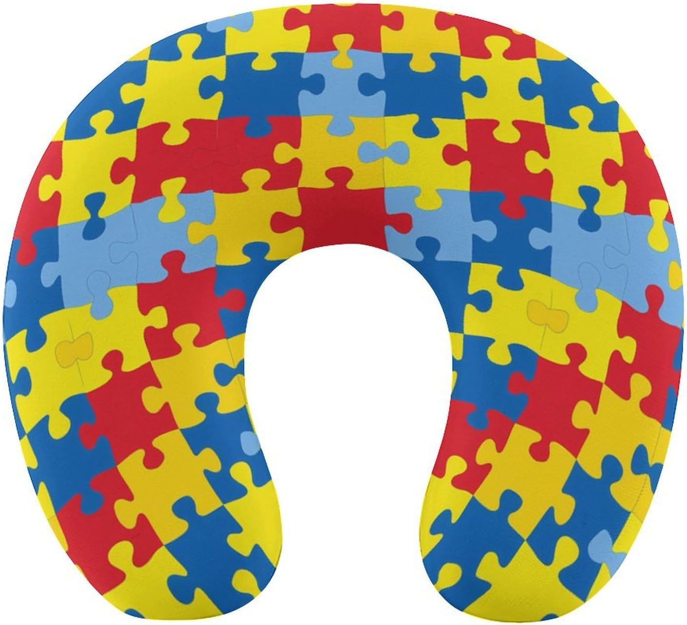 Color Autism Awareness Puzzle Travel Pillow U Shape Neck Pillow Washable Pillowcase for Sleeping Chair