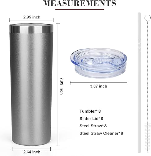 Miniatura 5 de Vasos delgados de 20 onzas con tapa y popote, vaso de acero inoxidable aislado al vacío, taza de café de doble pared a prueba de fugas, vaso térmico