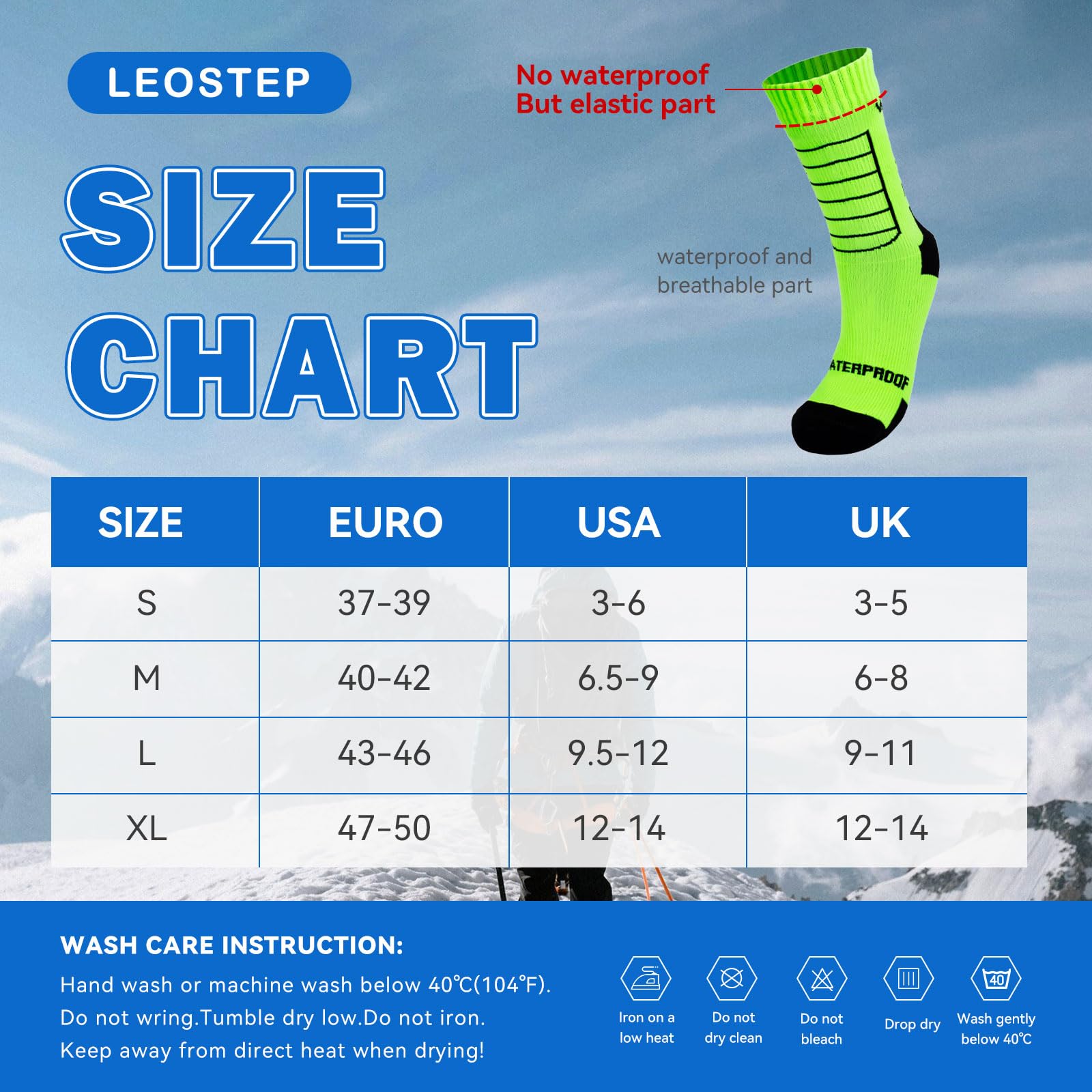 LEOSTEP Wodoodporne skarpety dla mężczyzn i kobiet, wysokowydajne skarpety sportowe na świeżym powietrzu, odpowiednie do jazdy na rowerze, jazdy na nartach, jazdy na rowerze górskim, golfa, biegania,