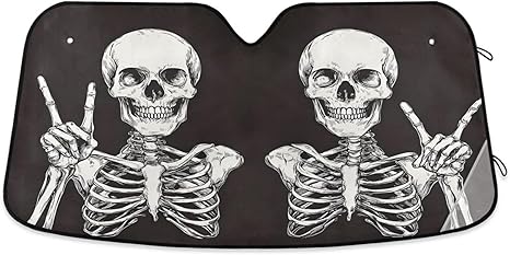 Funny Skeleton Skull Sugar Black D Windshield Sunshade Car Sun Shade Front Window Shade for Truck SUV Blocks UV Rays Sun Reflector Visor Protector Accordion Folding
