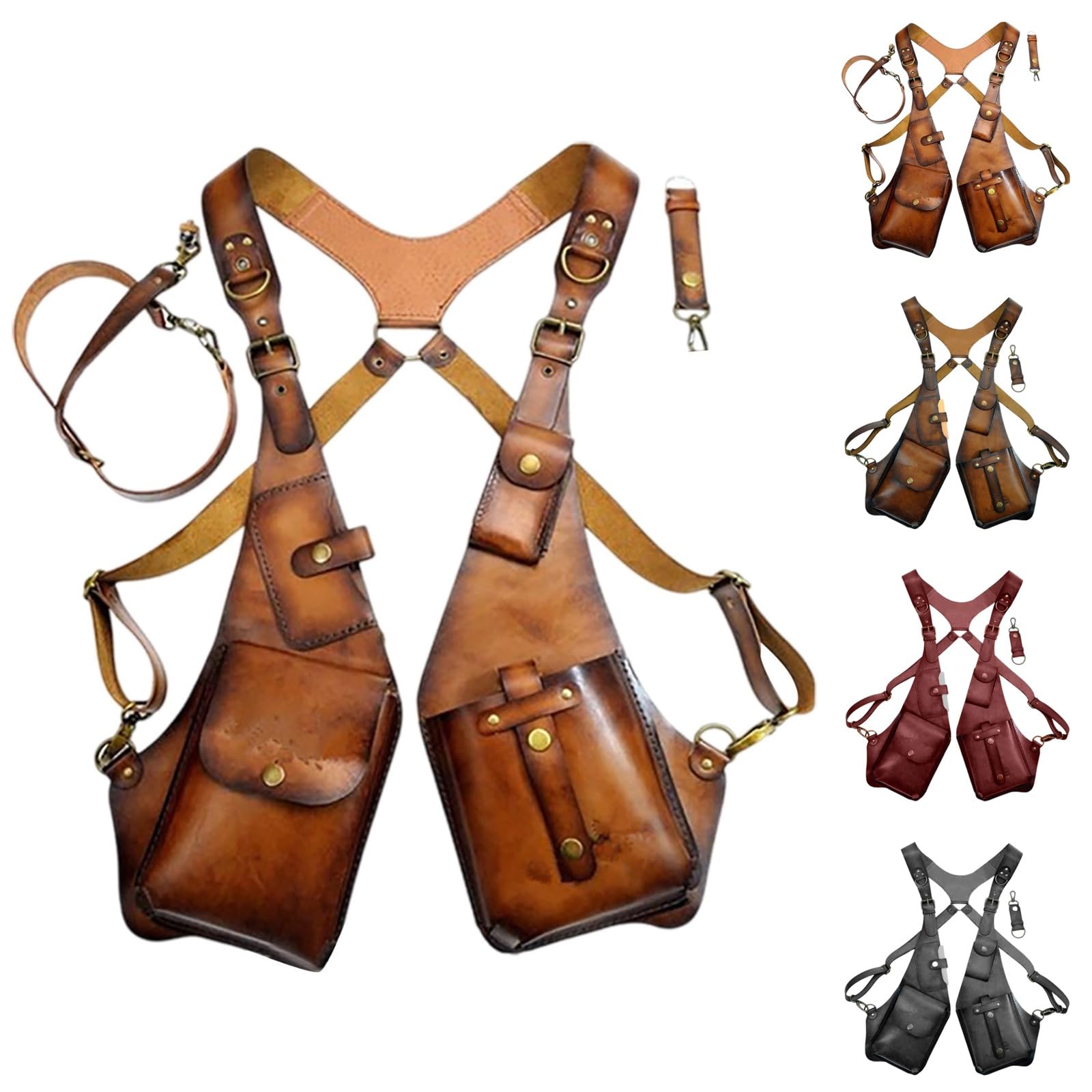 Générique Sac sous Arme en Cuir PU - Poche de Portefeuille Holster Double Holster en Cuir Vintage - Portefeuille de téléphonie antivol caché réglable