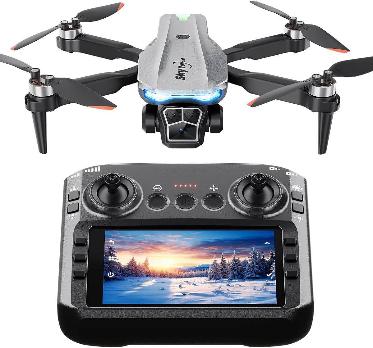 Drone with Camera - 4.5 inch LCD RC Screen and Brushless Motor Drone for Adults/Kids, Foldable 1080P HD RC quadcopter. Waypoint Fly, Altitude Hold, One Key Take Off/Landing, Gesture Selfie, 3D Flip, Long Flight Time
