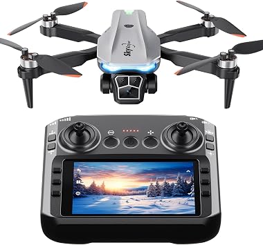 Drone with Camera - 4.5 inch LCD RC Screen and Brushless Motor Drone for Adults/Kids, Foldable 1080P HD RC quadcopter. Waypoint Fly, Altitude Hold, One Key Take Off/Landing, Gesture Selfie, 3D Flip, Long Flight Time