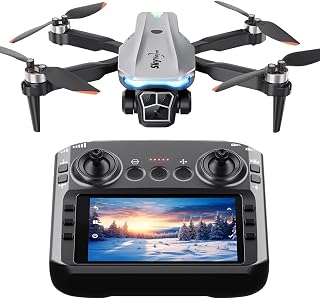 Drone with Camera - 4.5 inch LCD RC Screen and Brushless Motor Drone for Adults/Kids, Foldable 1080P HD RC quadcopter. Waypoint Fly, Altitude Hold, One Key Take Off/Landing, Gesture Selfie, 3D Flip, Long Flight Time