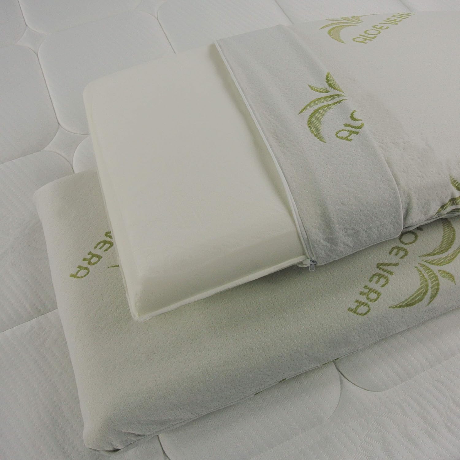 Generico Coppia di Cuscini in Memory Foam,guanciali Modello Saponetta, Fodera in Aloe Vera CM 50X80X11