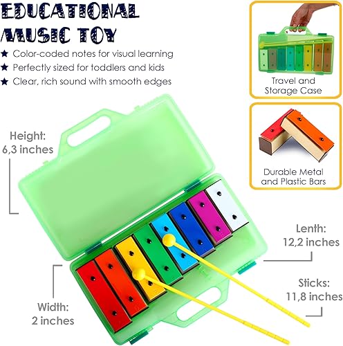 Miniatura 4 de MINIARTIS Glockenspiel Xilófono  Juguetes educativos de música para niños pequeños  Campanas resonadoras coloridas de 8 notas para niños con 15