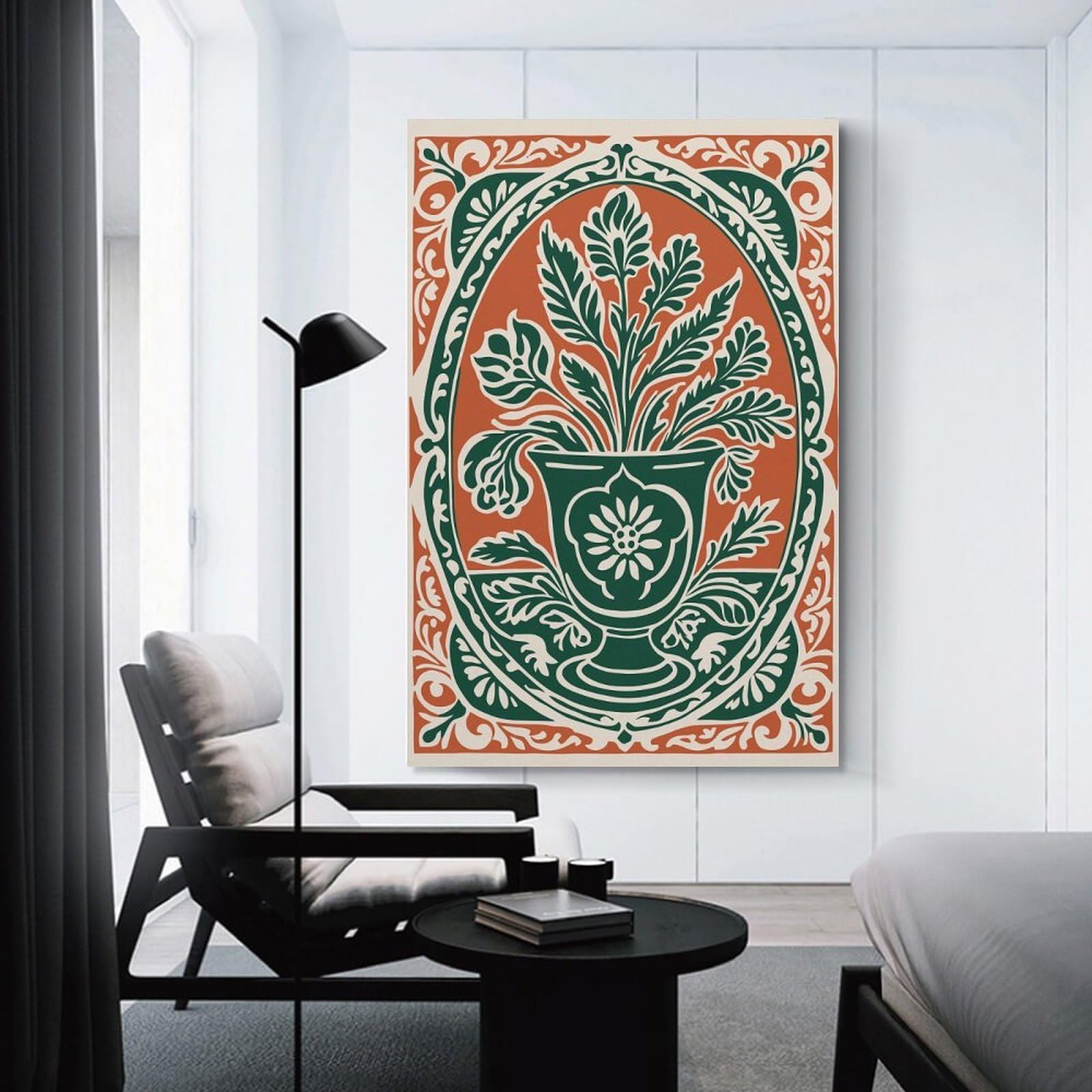 Junmoney Ornate Floral Vase Illustration Decorative Wall Artwork 24x36inch(60x90cm), for Home Lounge, Bedroom Or Reading Nook, Modern Wall Decor for Cosy Interiors