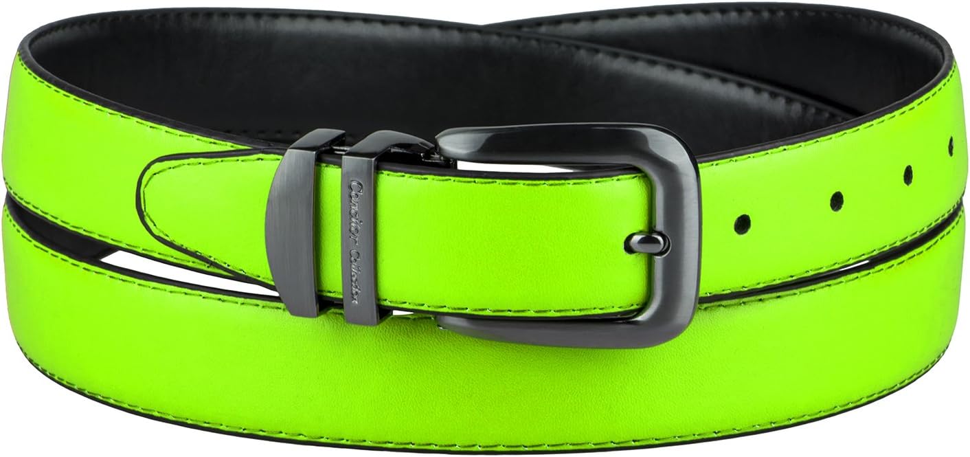 ConcitorReversible Belt Solid Colors & Black Bonded Leather Pewter-Tone Buckle