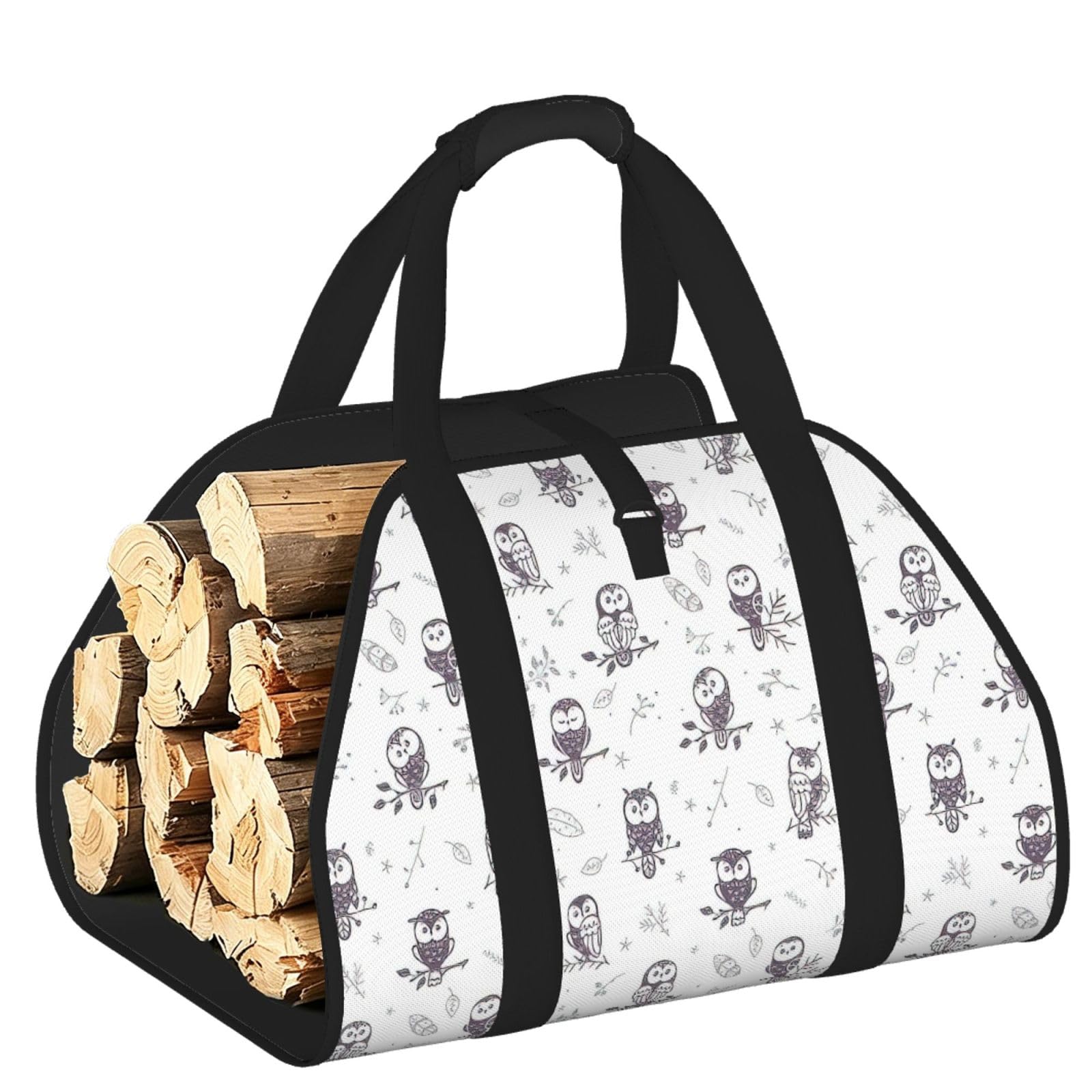 Ayyqwe Black Owl Tree Branches Print Firewood Bag Wood Waterproof Versatile Camping Picnic Storage Daily Home