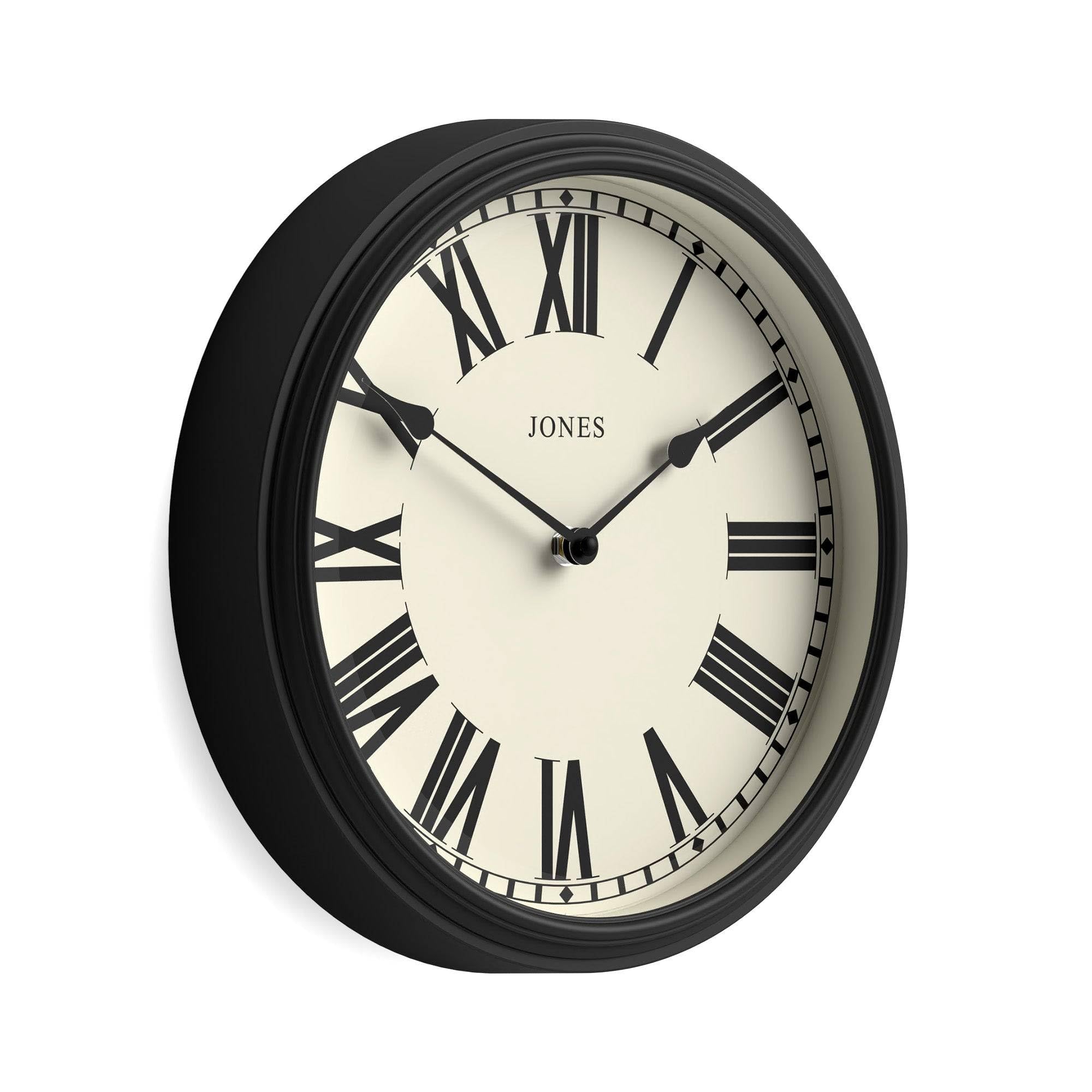 Jones Clocks Black Jones Clocks® Hackney Wall Clock | Classic Roman Numeral Clock | 30Cm | | Traditional Design For Kitchens, Hallways Or Living Spaces With Character.