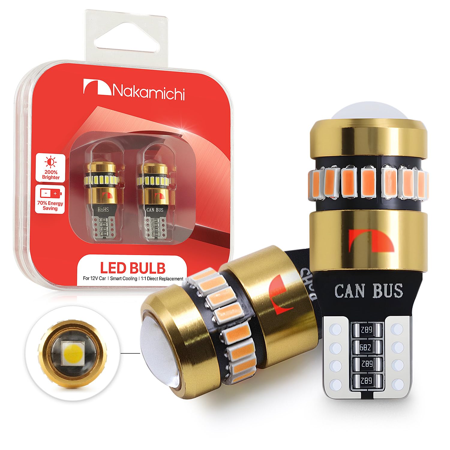 Nakamichi T10 LED Light Bulb 168 2825 194 W5W Wedge 18+1 SMD 3014 Chip LED Replacement Bulbs Error Free for Car Interior Dome Map Door License Courtesy Dash Lights (Ice Blue, 19 LEDs, Pack of 2)